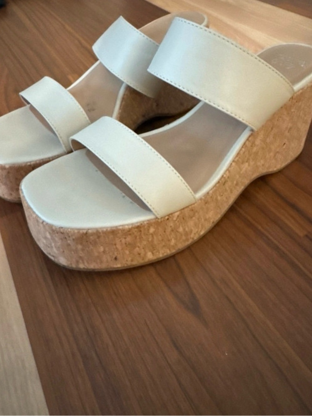 belk Cream Cork Platform Slide Wedges